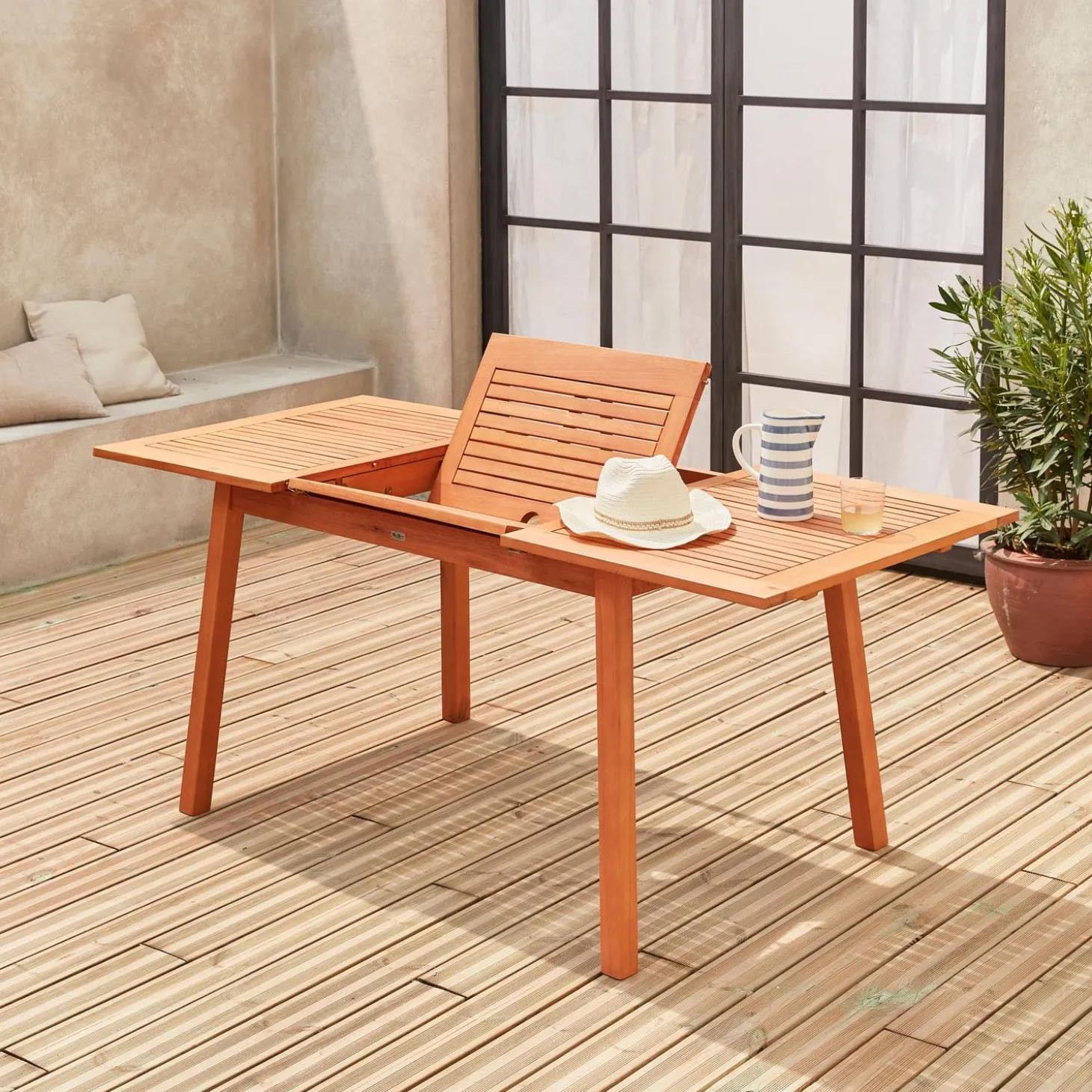 Mesa de jardín de madera extensible de 6 a 8 plazas