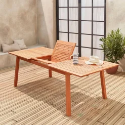 Mesa de jardín de madera extensible, 8-10 plazas