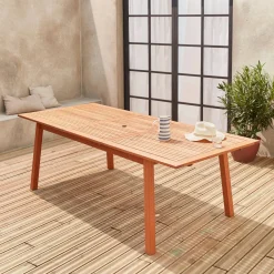 Mesa de jardín de madera extensible, 8-10 plazas