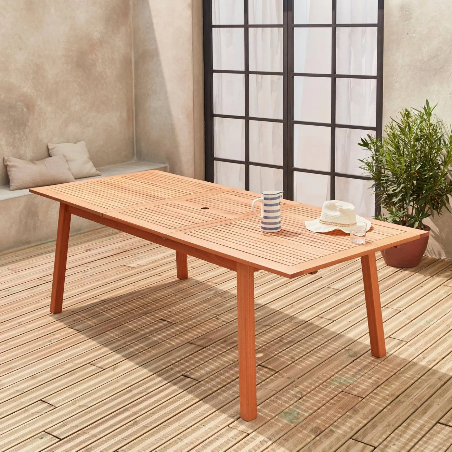 Mesa de jardín de madera extensible, 8-10 plazas