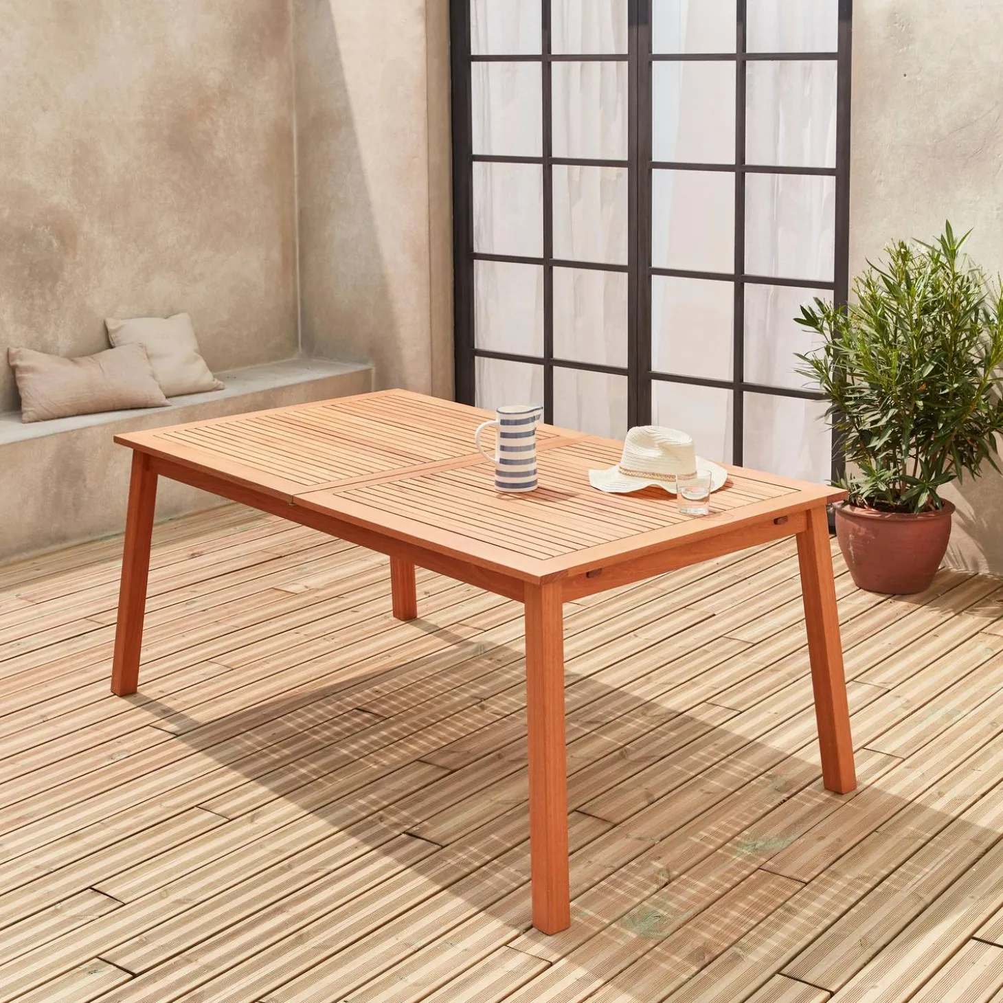 Mesa de jardín de madera extensible, 8-10 plazas