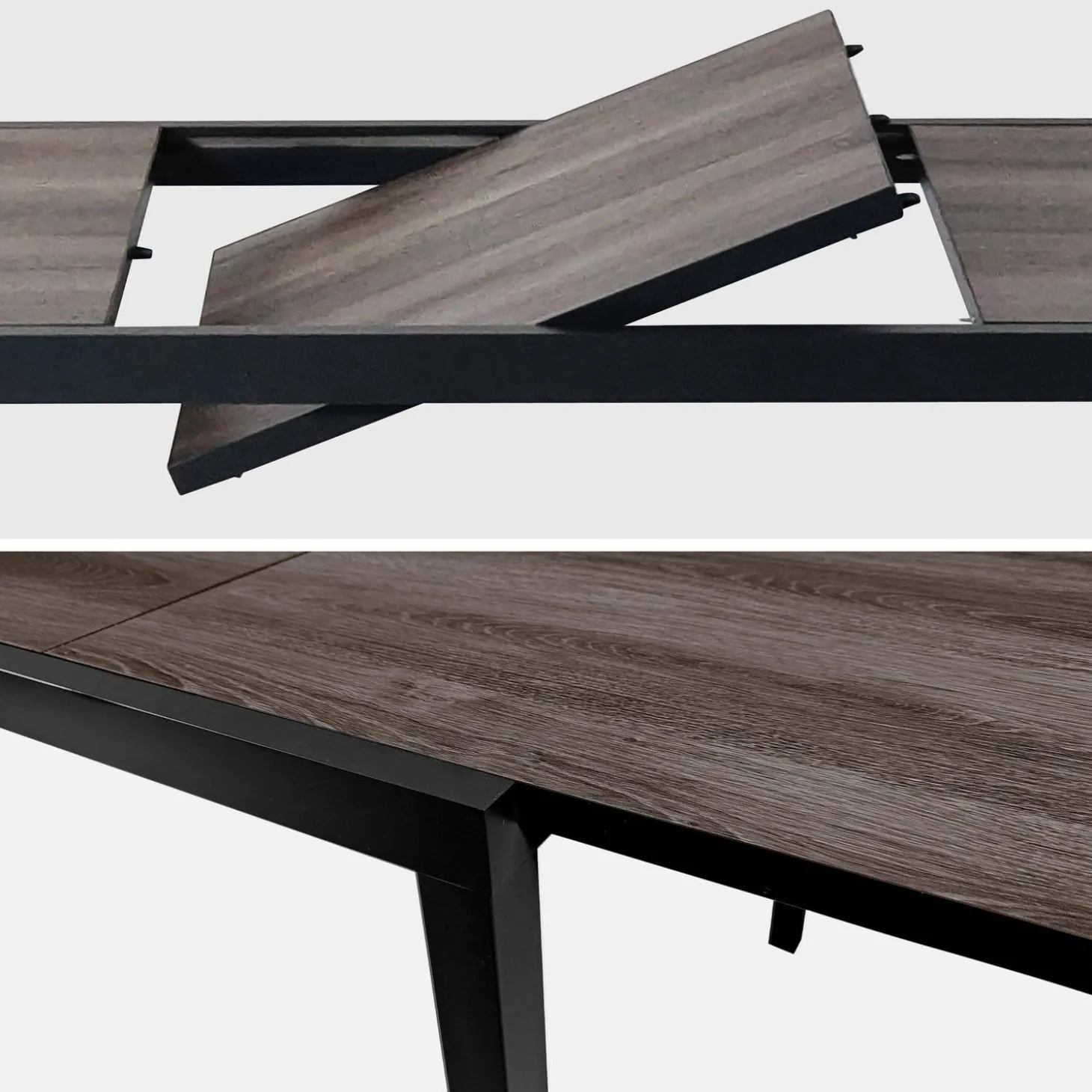 Mesa de jardín de madera extensible de DPC y aluminio, 6-8 plazas