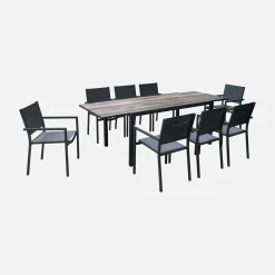 Mesa de jardín de madera extensible de DPC y aluminio, 6-8 plazas