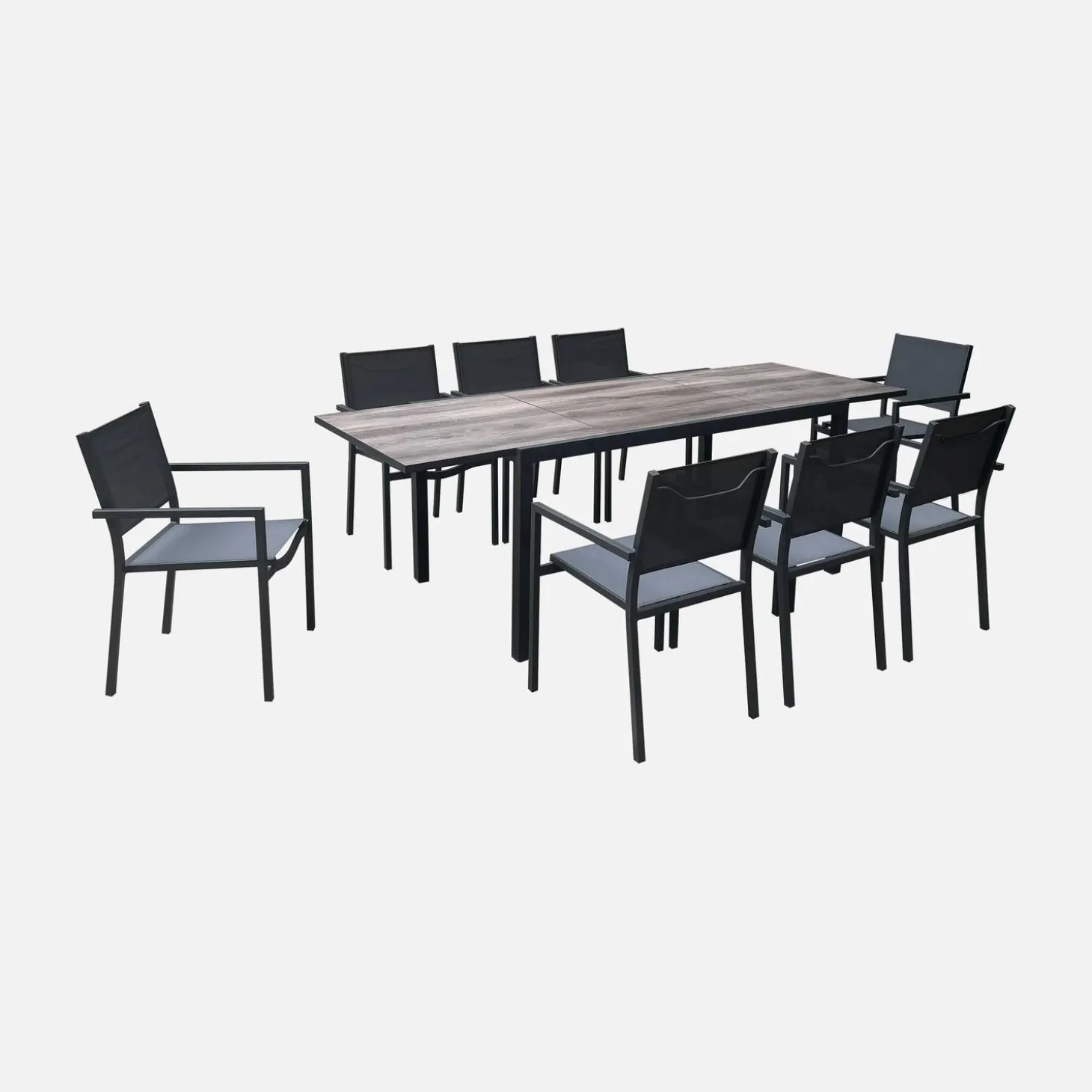 Mesa de jardín de madera extensible de DPC y aluminio, 6-8 plazas