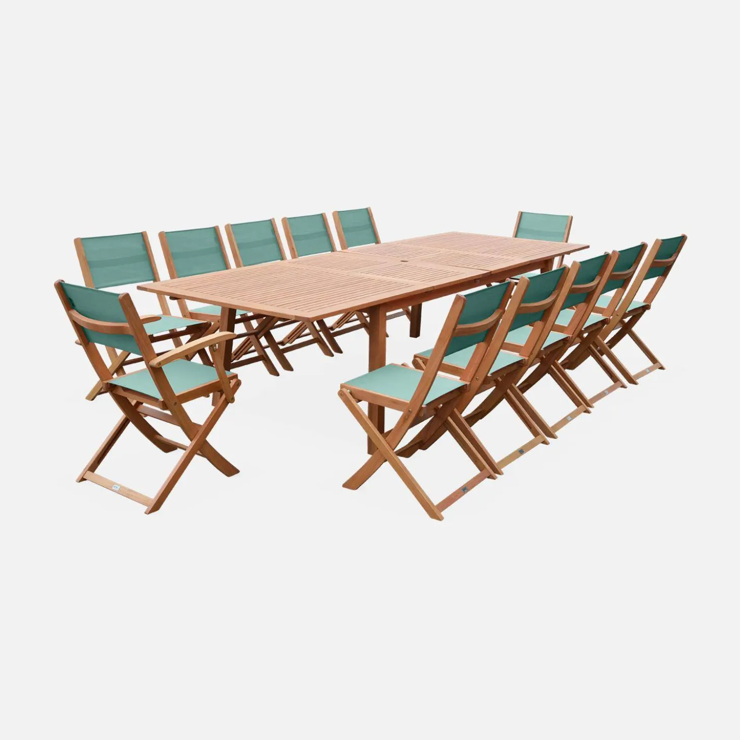 Mesa de jardín de madera extensible, 10-12 plazas