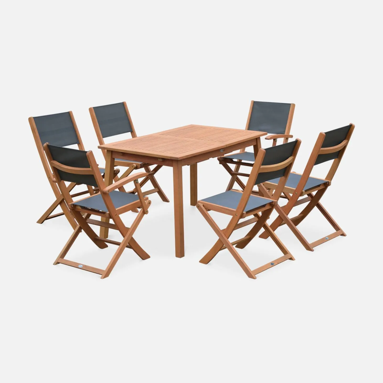 Mesa de jardín de madera extensible, 6 sillas