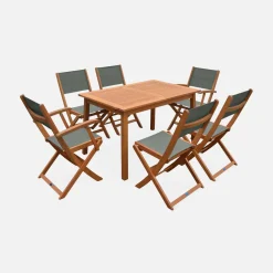 Mesa de jardín de madera extensible, 6 sillas