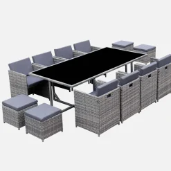 Mesa de jardín de resina con capacidad de 12 plazas