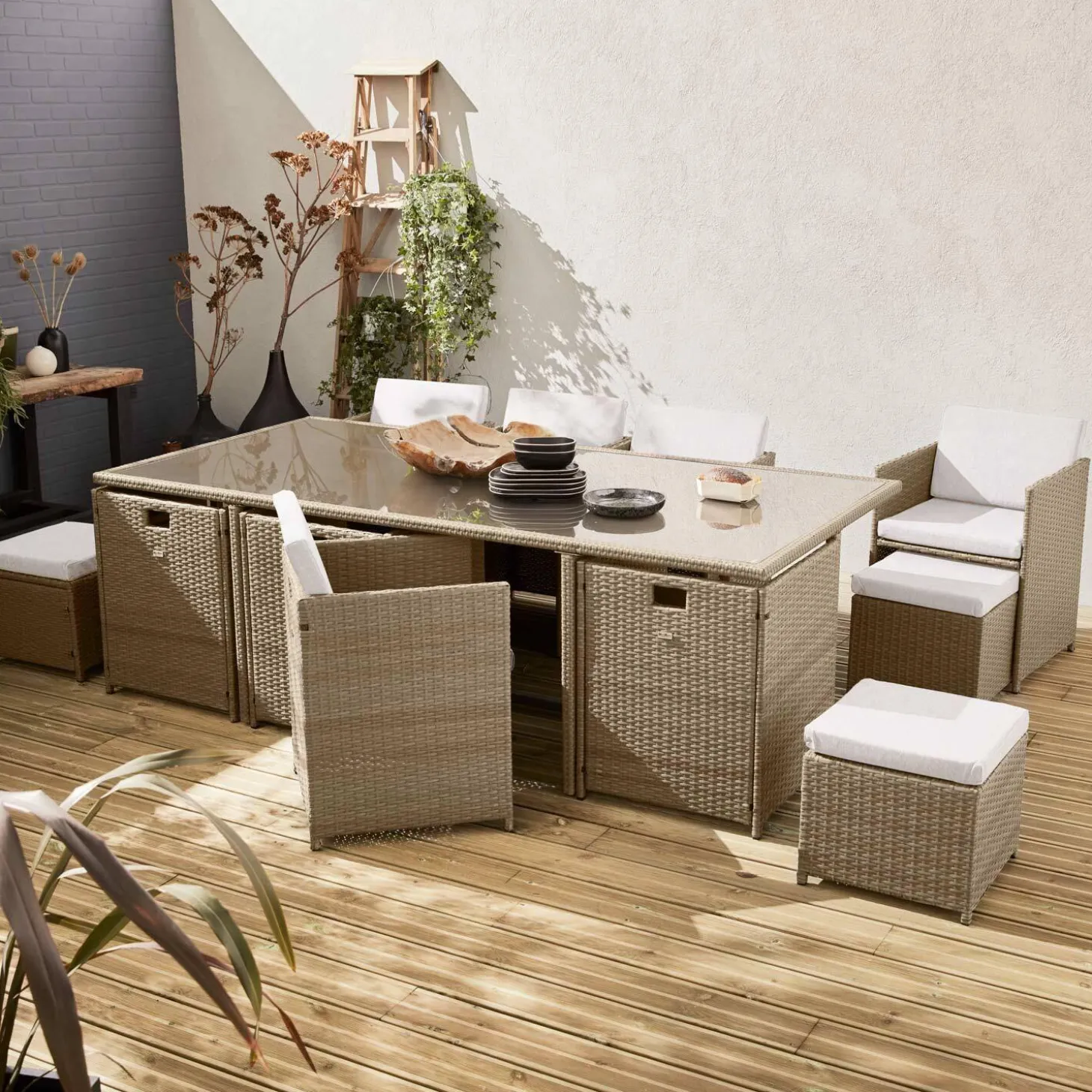 Mesa de jardín de resina con capacidad de 12 plazas