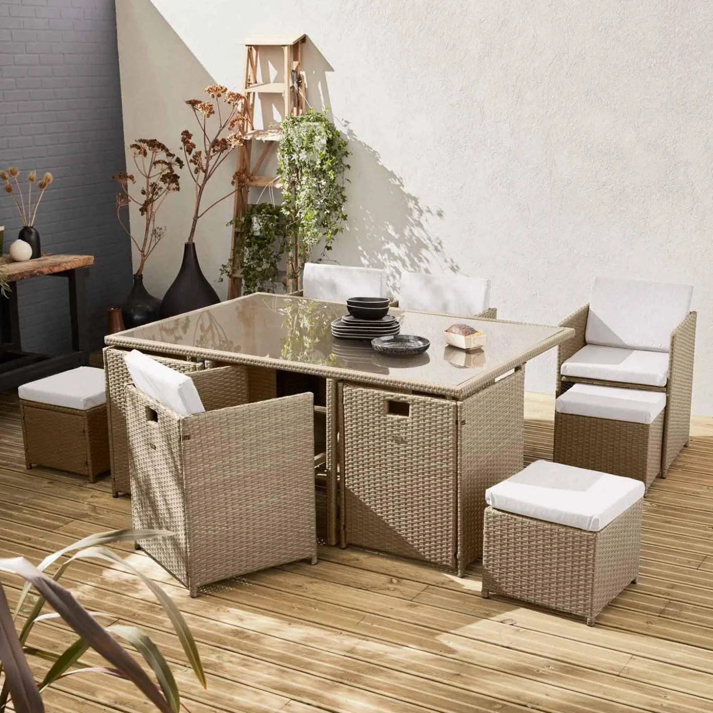 Mesa de jardín de resina de 10 plazas