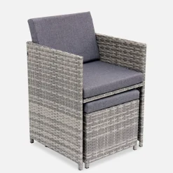 Mesa de jardín encastrable de resina trenzada 12 sillones + funda