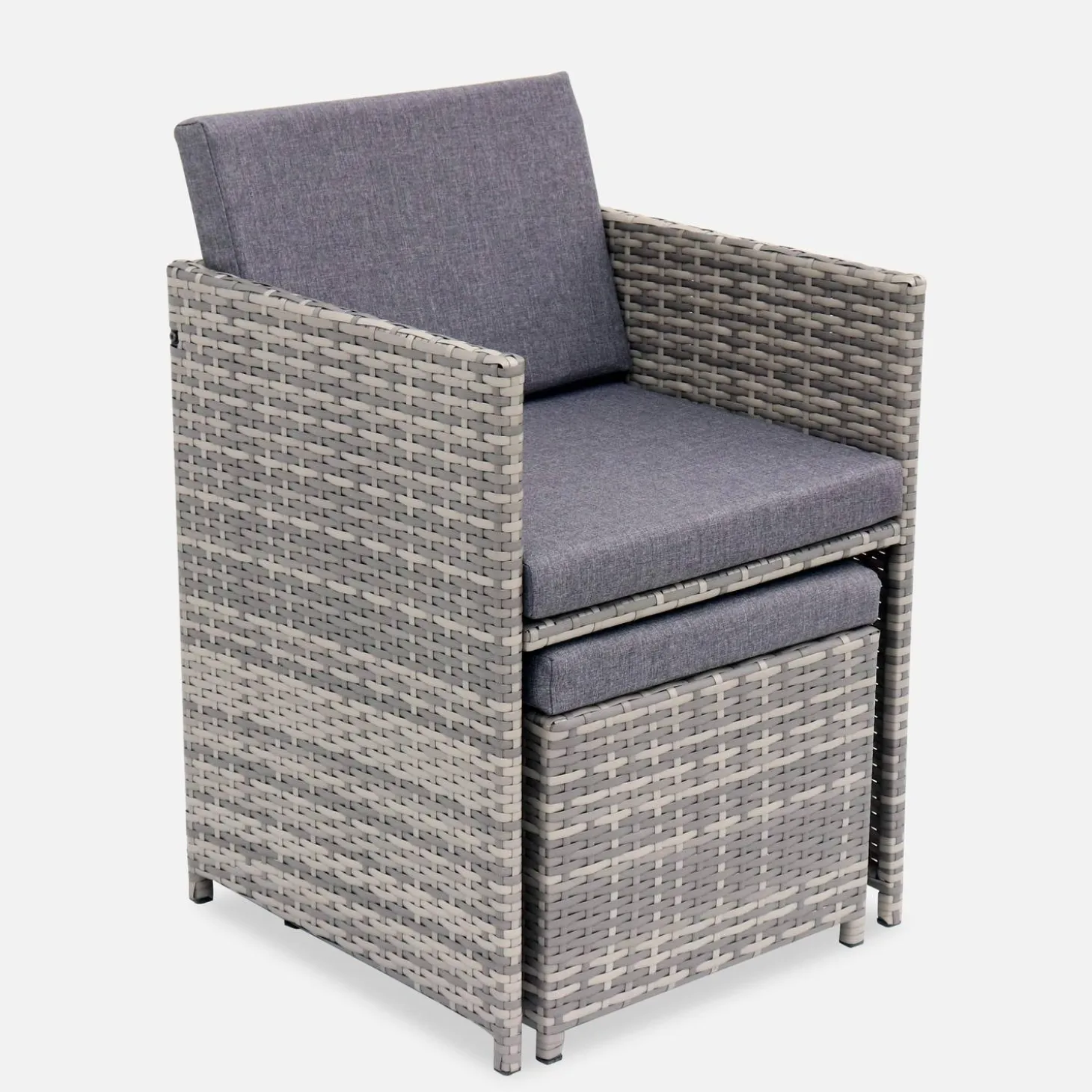 Mesa de jardín encastrable de resina trenzada 12 sillones + funda