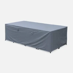 Mesa de jardín encastrable de resina trenzada 12 sillones + funda