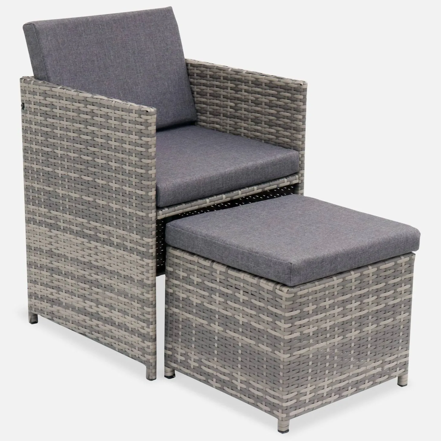 Mesa de jardín encastrable de resina trenzada 12 sillones + funda