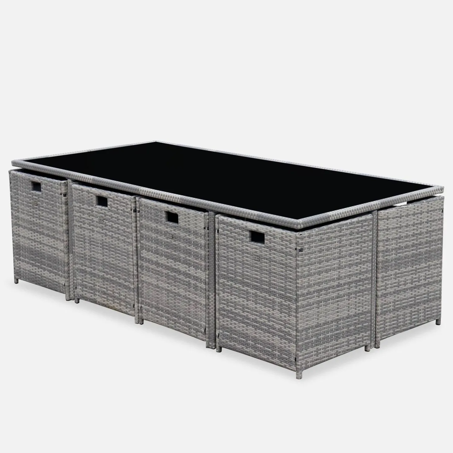 Mesa de jardín encastrable de resina trenzada 12 sillones + funda