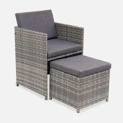Mesa de jardín encastrable resina con 8 sillones + cobertor