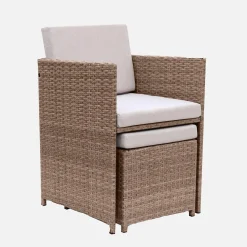 Mesa de jardín encastrable de resina trenzada 12 sillones + funda