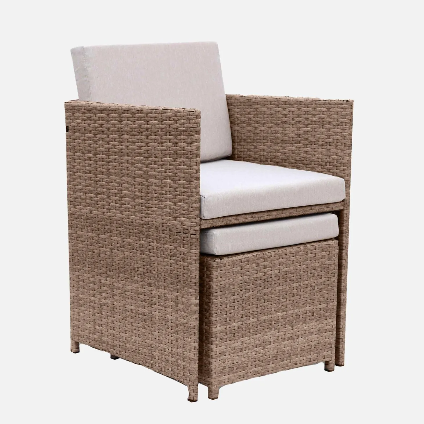 Mesa de jardín encastrable de resina trenzada 12 sillones + funda