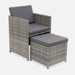 Mesa de jardín encastrable resina con 10 sillones + cobertor