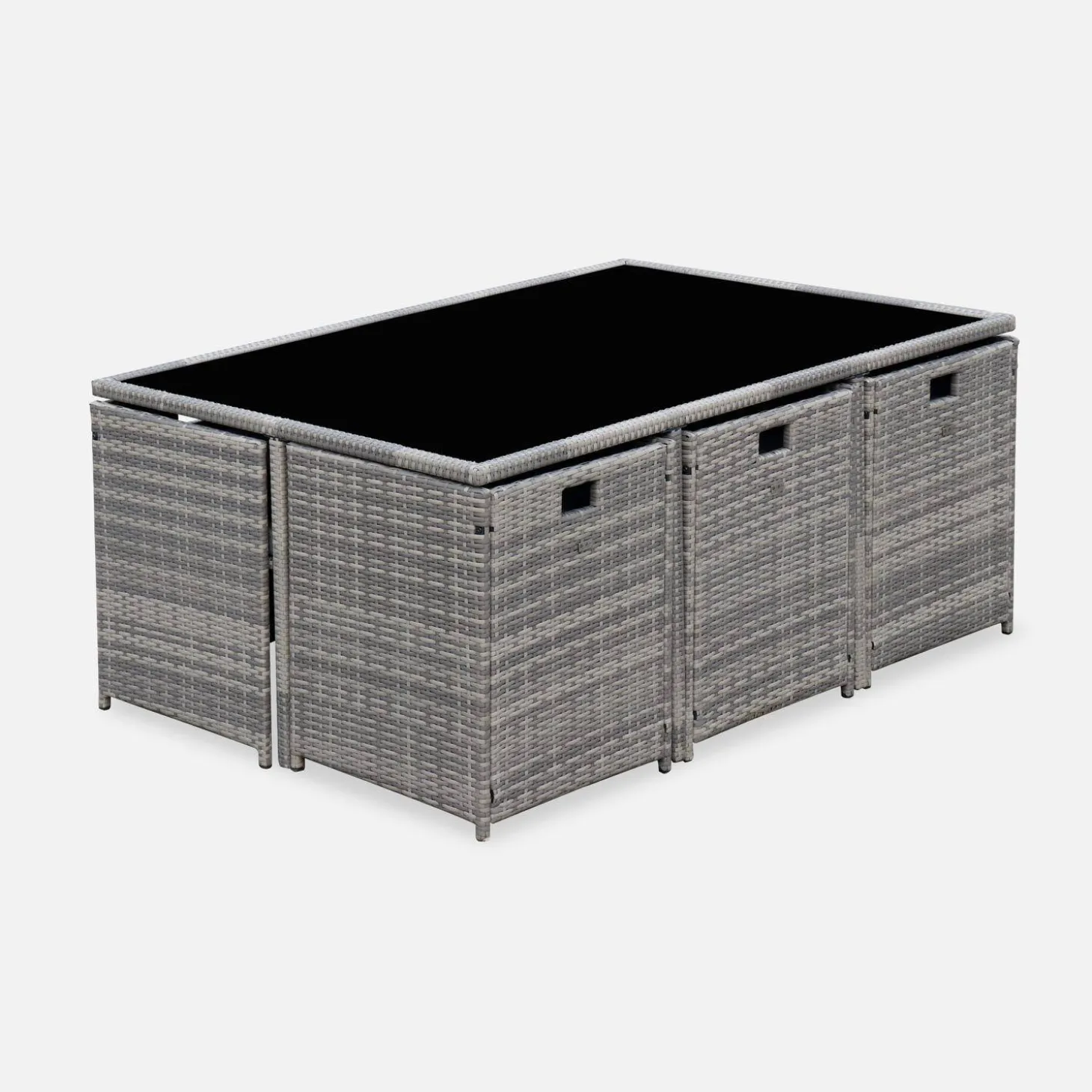 Mesa de jardín encastrable resina con 10 sillones + cobertor