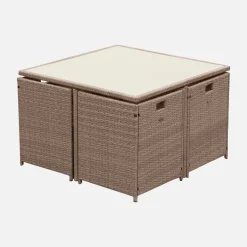 Mesa de jardín encastrable resina con 8 sillones + cobertor