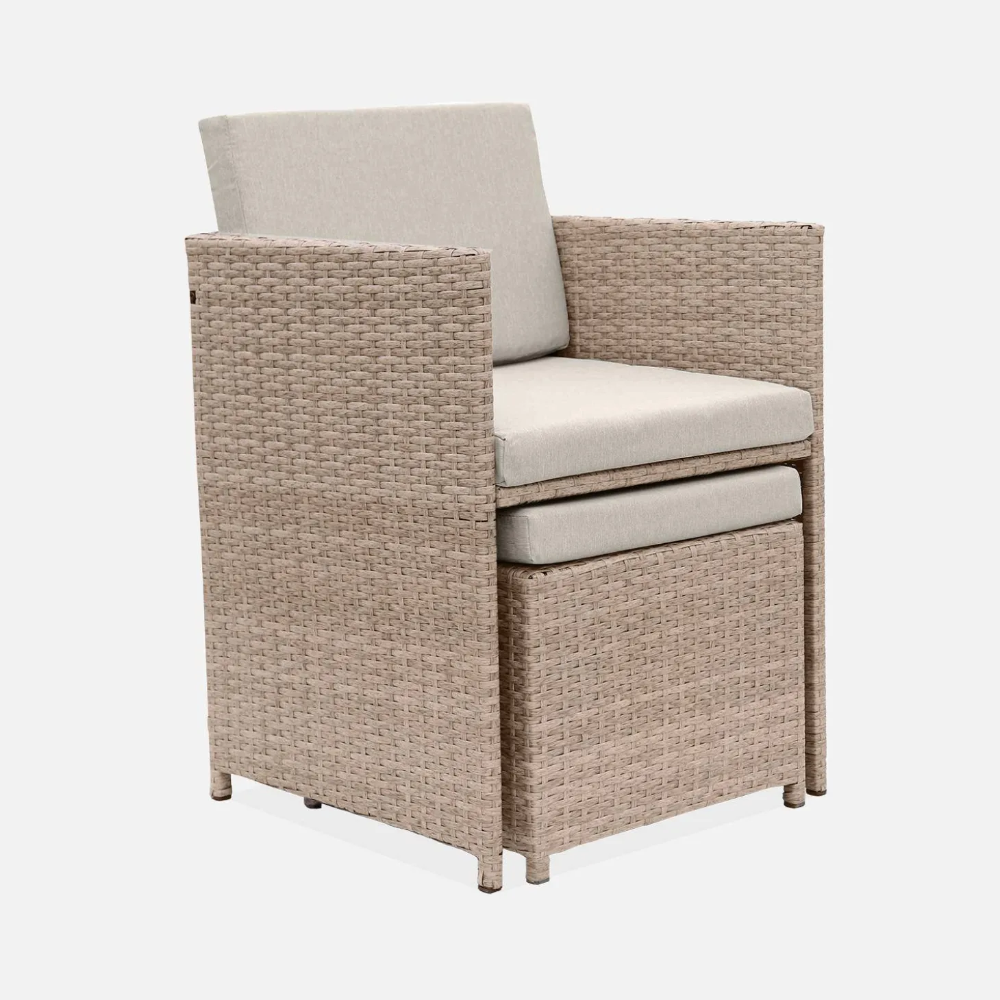 Mesa de jardín encastrable resina con 8 sillones + cobertor