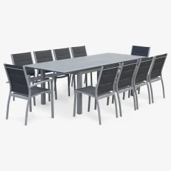 Mesa de jardín extensible de aluminio con 8 sillas