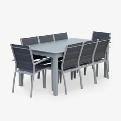Mesa de jardín extensible de aluminio con 8 sillas