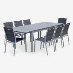 Mesa de jardín extensible de aluminio con 8 sillas