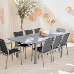 Mesa de jardín extensible de aluminio con 8 sillas