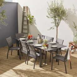 Mesa de jardín extensible de aluminio con 8 sillas