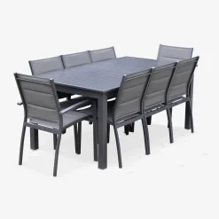 Mesa de jardín extensible de aluminio con 8 sillas