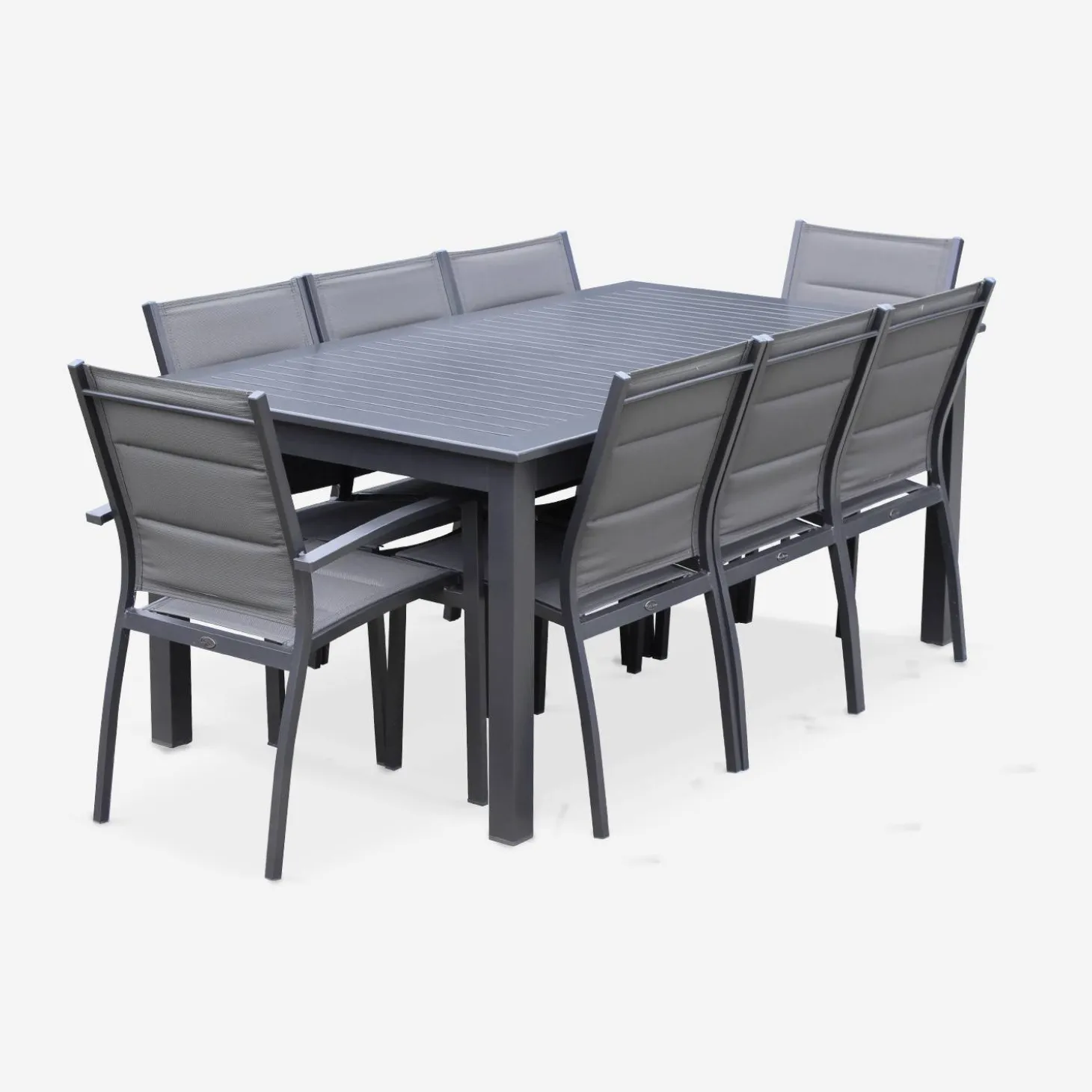 Mesa de jardín extensible de aluminio con 8 sillas