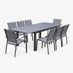Mesa de jardín extensible de aluminio con 8 sillas