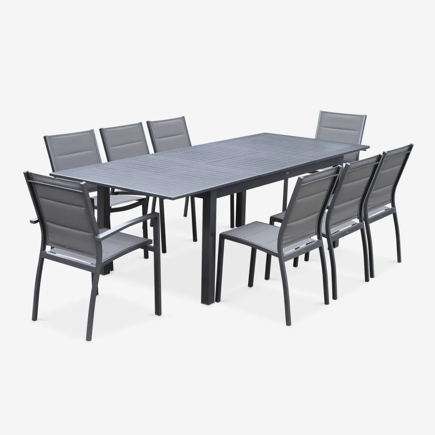 Mesa de jardín extensible de aluminio con 8 sillas