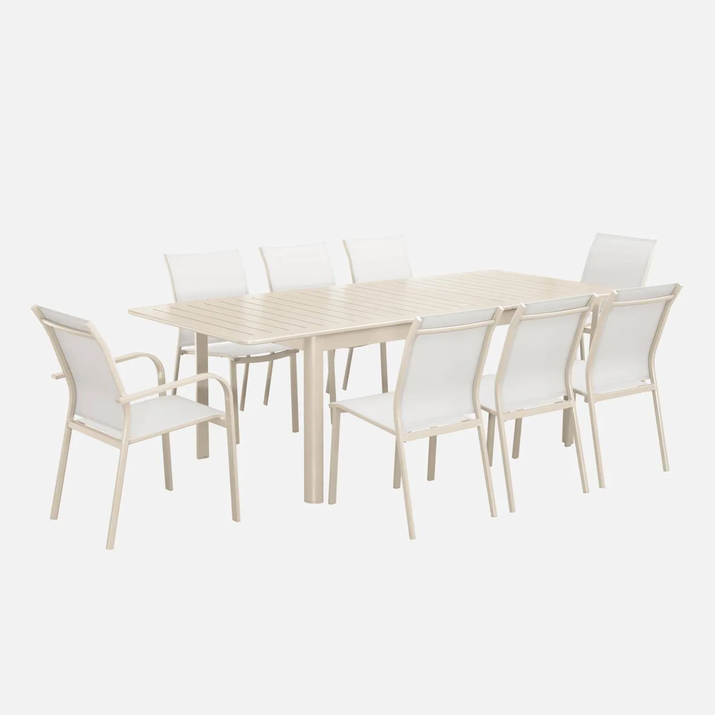 Mesa de jardín extensible de aluminio con 8 sillas