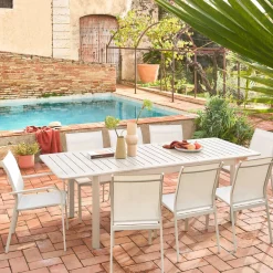 Mesa de jardín extensible de aluminio con 8 sillas