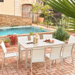 Mesa de jardín extensible de aluminio con 8 sillas