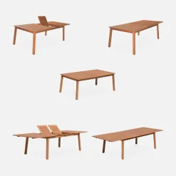 Mesa de jardín extensible de madera + 10 sillas