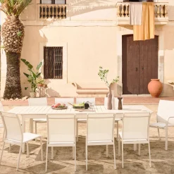 Mesa de jardín extensible de aluminio con 10 sillas