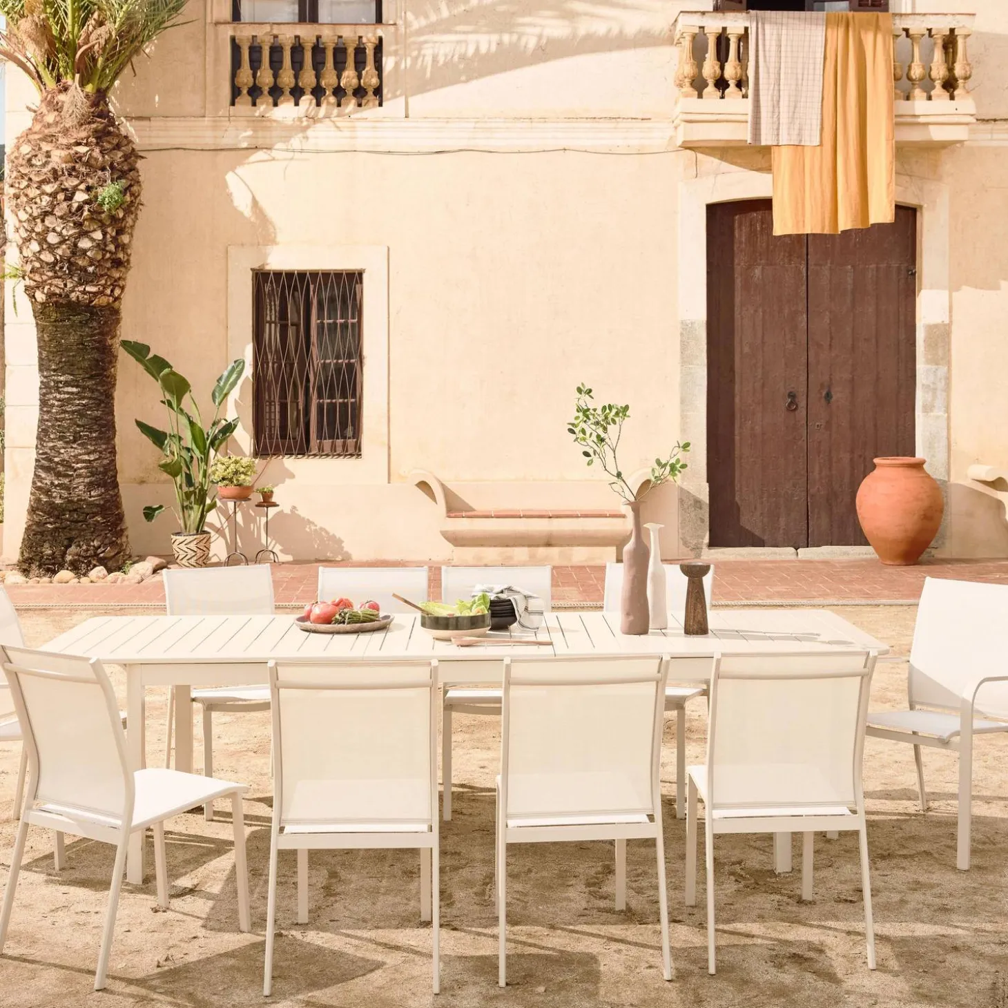 Mesa de jardín extensible de aluminio con 10 sillas