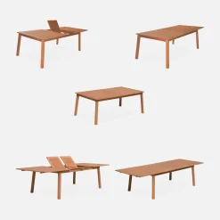 Mesa de jardín extensible de madera + 10 sillas