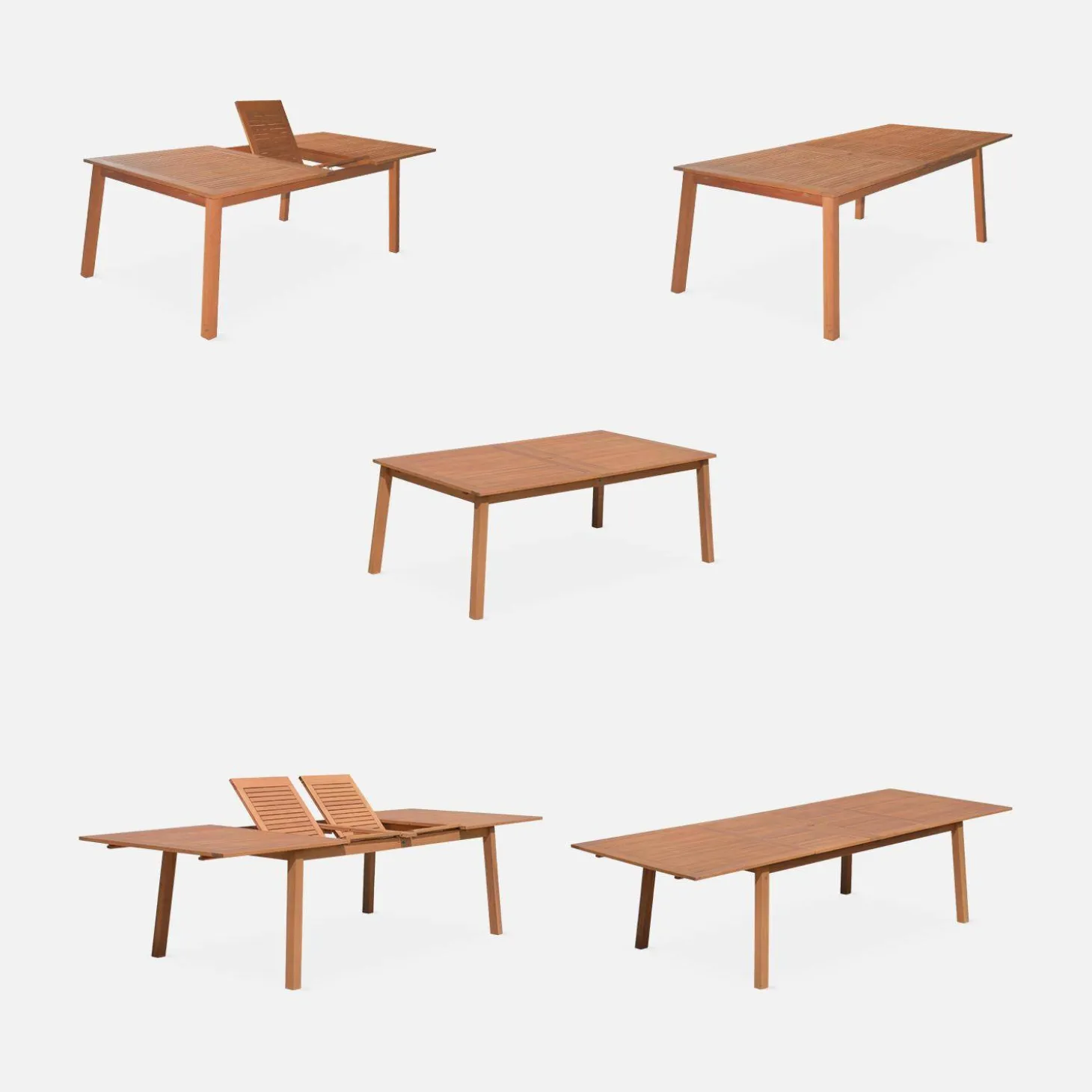 Mesa de jardín extensible de madera + 10 sillas