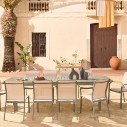 Mesa de jardín extensible de aluminio con 10 sillas
