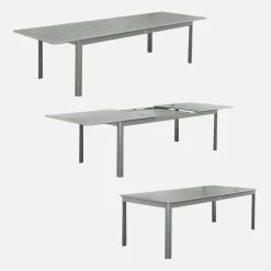 Mesa de jardín extensible de aluminio con 10 sillas