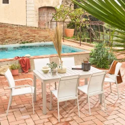 Mesa de jardín extensible de aluminio con 6 sillas
