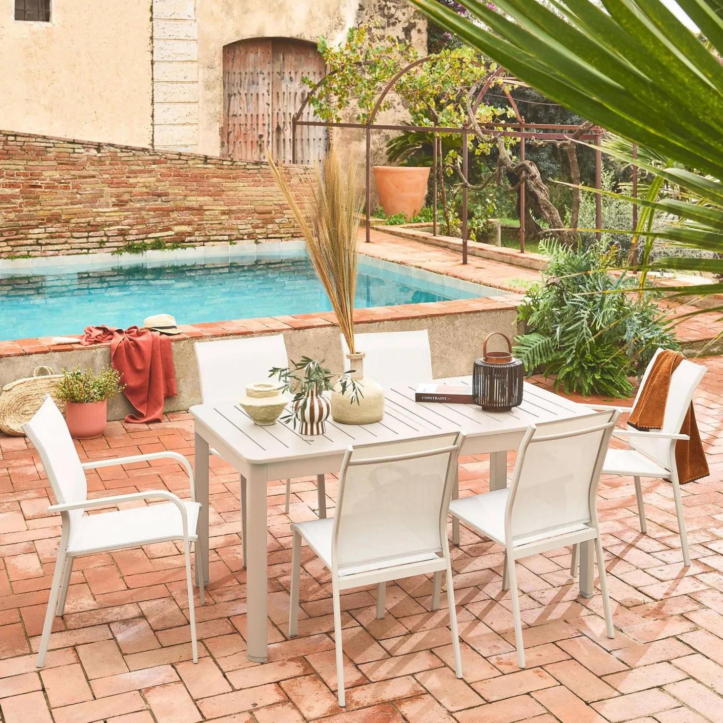 Mesa de jardín extensible de aluminio con 6 sillas