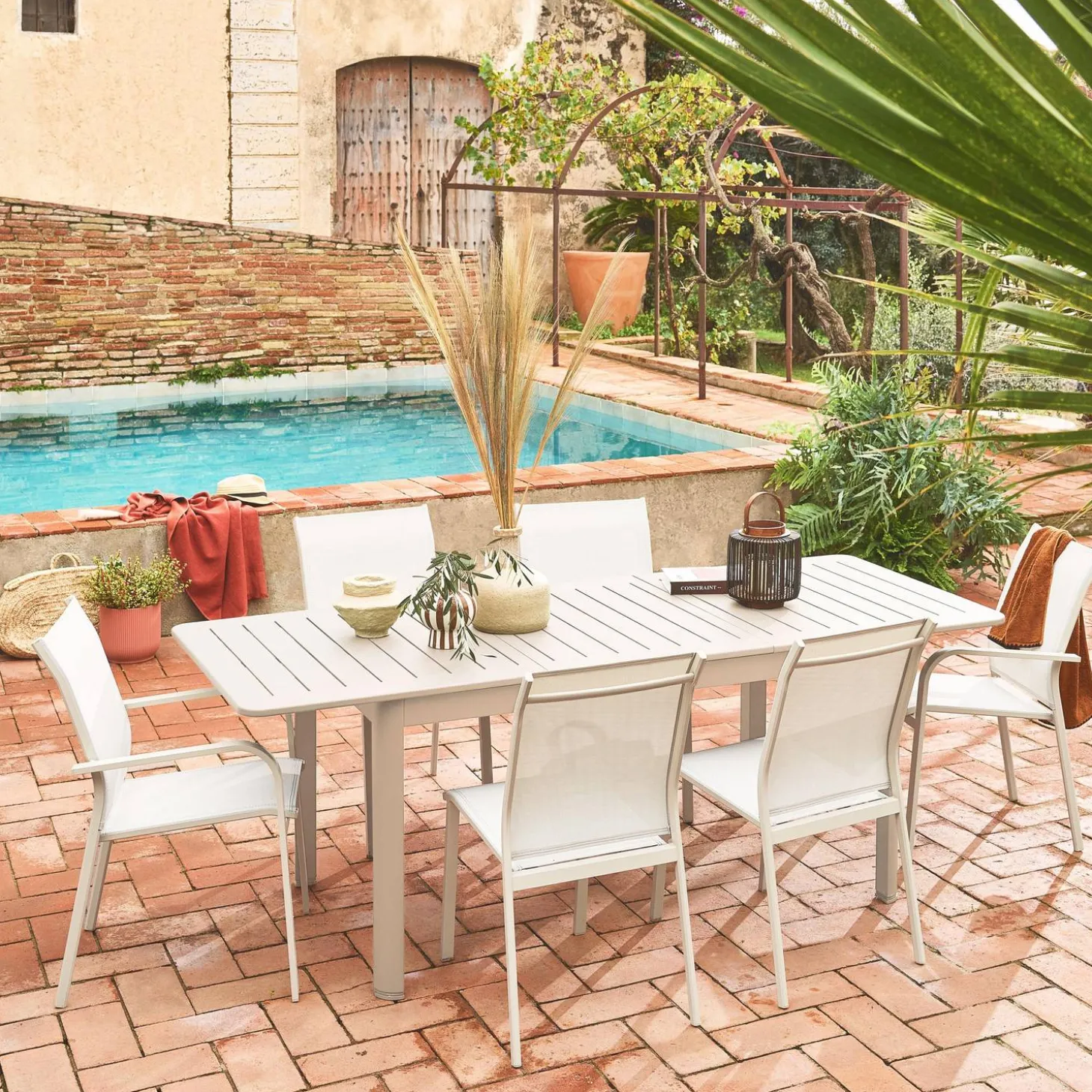 Mesa de jardín extensible de aluminio con 6 sillas