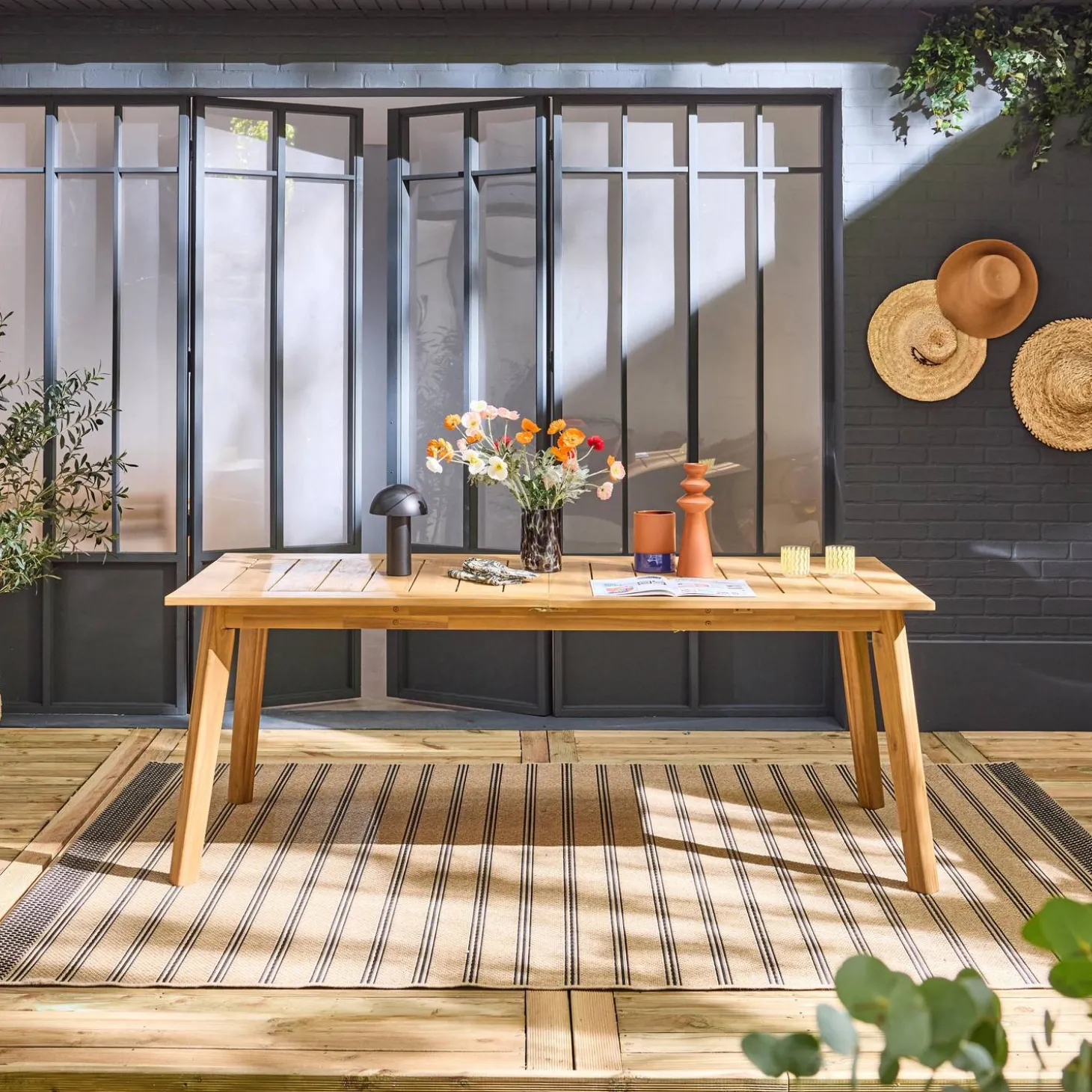 Mesa de jardín extensible de madera de acacia, 10 plazas