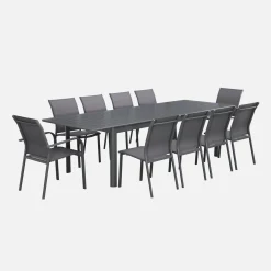 Mesa de jardín extensible de aluminio con 10 sillas